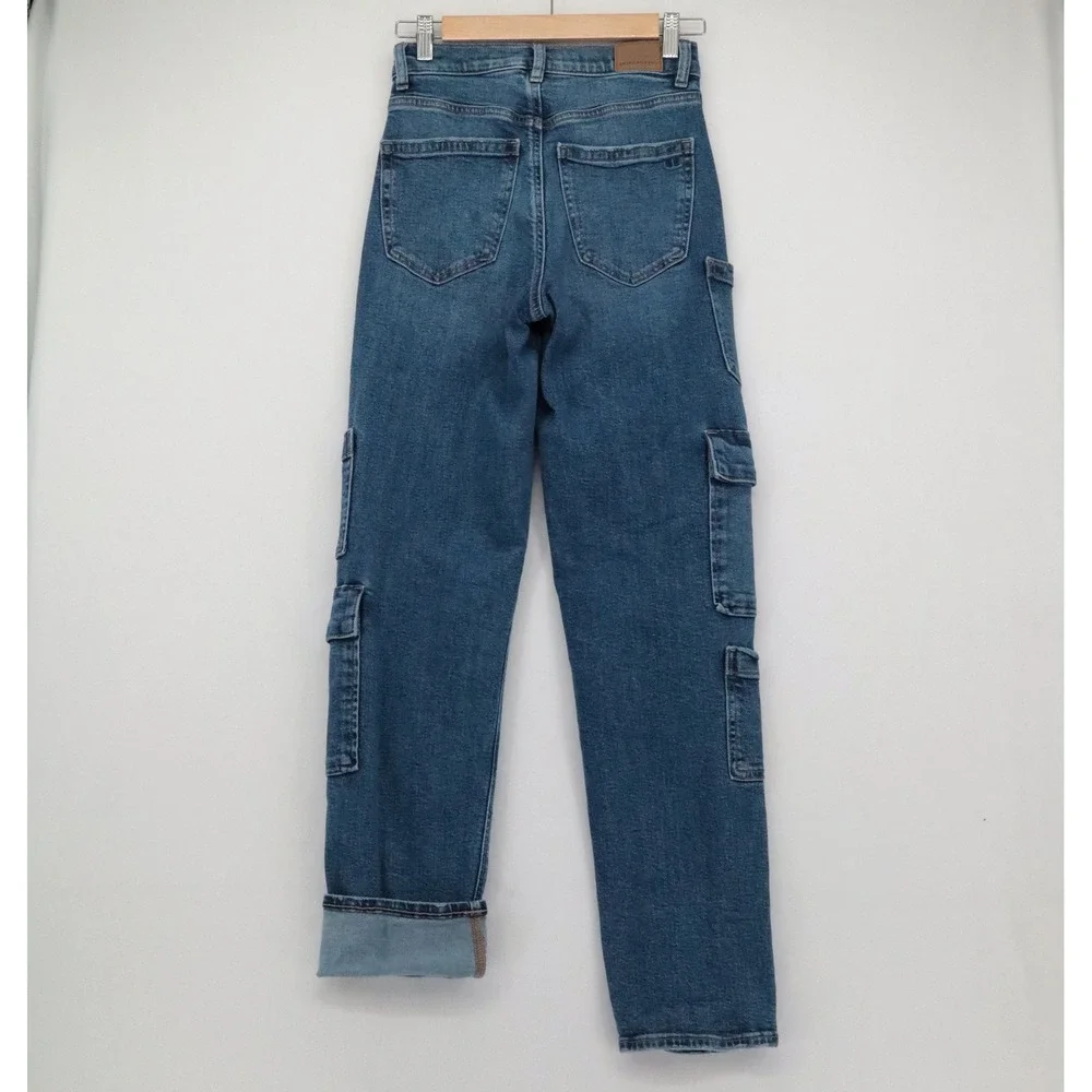 American Eagle Womens Sz 000 Reg High Waisted Cargo Jeans Medium Wash Y2K 90s